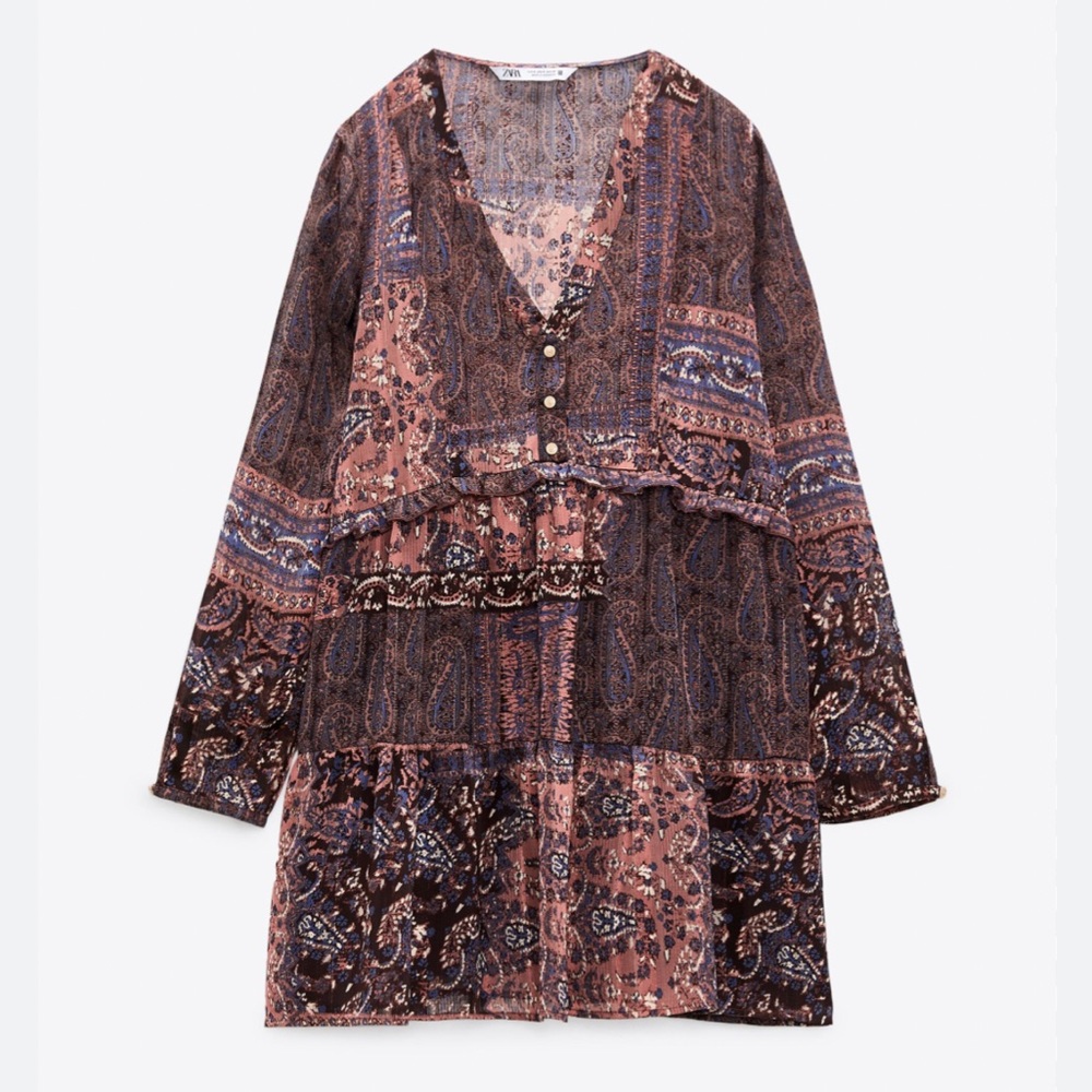 NEW Zara PATCHWORK PRINT MINI DRESS